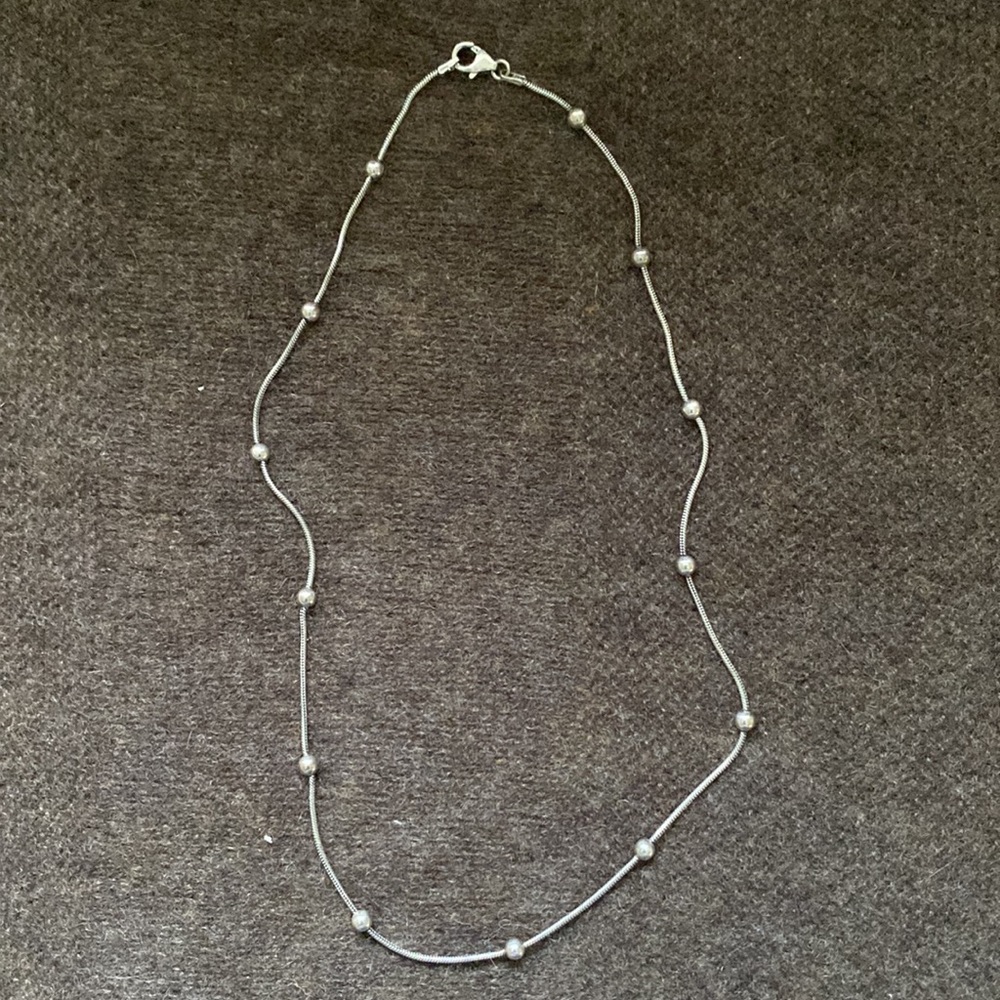 Italy 925 silver bead station chain necklace, 18”